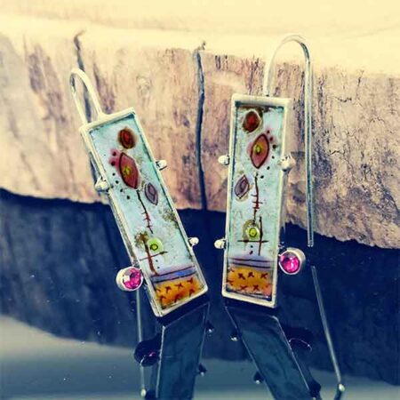 Silver Plated Earrings with Blue Enamel Flower Design