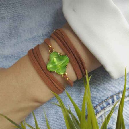 Wrap Brown Clover Bracelet with Mother of Pearl Stone