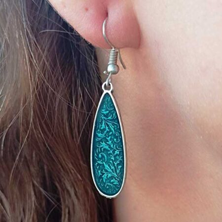 Green Enamelled Silver Plated Water Drop Earrings