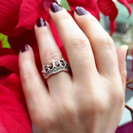 King's Crown Shaped Unisex Ring Silver Plated Adjustable Handmade Ring