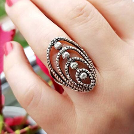 Oval Shaped Silver Plated Adjustable Handmade Ladies Ring