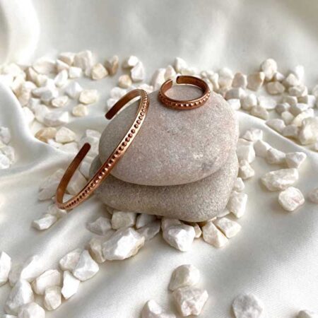 Pure Copper Women's Bracelet And Ring Set With Dotted Pattern