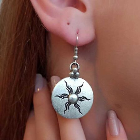 Vergina Sun Symbol Circle Silver Plated Handmade Earrings
